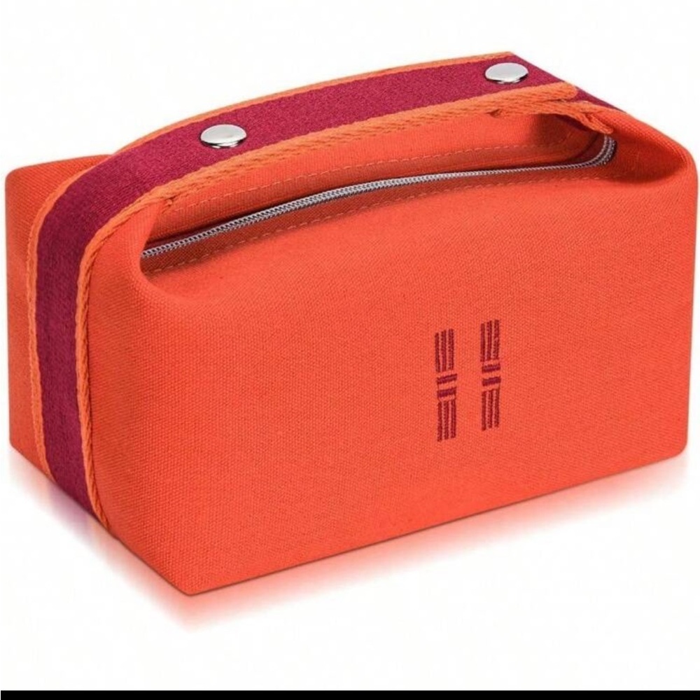 Orange and Red Canvas Makeup Bag